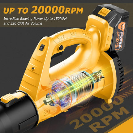 EKACO Leaf Blower - 320 CFM 150 21V MPH Leaf Blower Cordless with 4.0Ah Battery and Charger, Electric Leaf Blower with 6-Speed Control 2 Section Tubes for Lawn Care, Yard, Snow Debris, and Dust