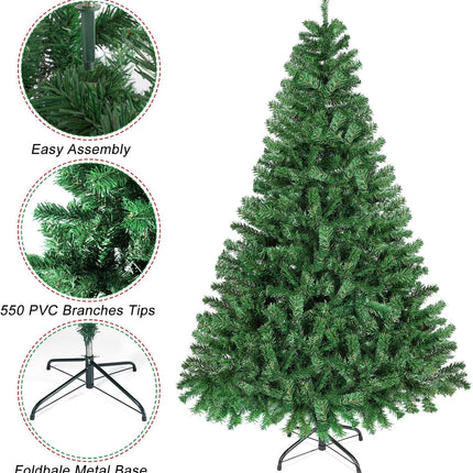 5FT Artificial Christmas Tree with 550 PVC Branch Tips, Christmas Tree with foldbale Metal Base, Easy Assemble, Christams Decoration for Home and Office