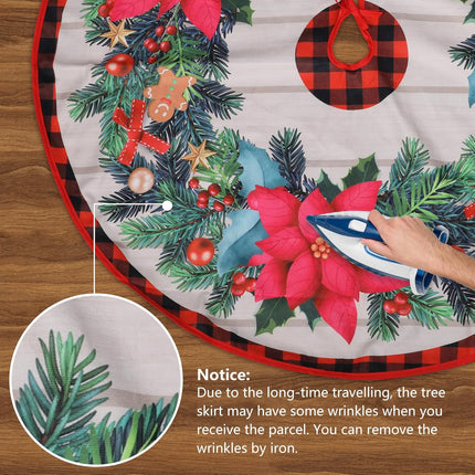 Christmas Tree Skirt 48 Inch, Xmas Tree Base Cover Mat with Wreath for Holiday Ornament for Xmas Party Christmas Decorations (Wreath Style, 48 inch/ 120cm)