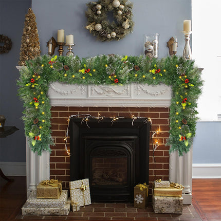 Juegoal 9ft Prelit Christmas Garland, Artificial Xmas Greenery Garland with 50 Warm White LED Lights, Battery Operated & Timer, Lighted for Indoor Outdoor Holiday Year Winter Garden Gate Home