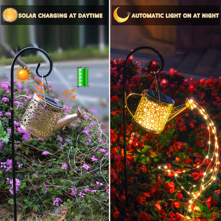 Solar Lights Outdoor Decorative, Metal Solar Watering Can Lights Waterproof, Small Hanging Solar Garden Decor Yard Lights Outside Patio Lawn, s for Mom Grandma Women Birthday(Warm White)