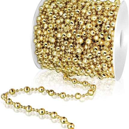 WILLBOND 32.8 Feet Christmas Tree Beads Beaded Garland Strand Plastic Pearls Beads Garland Crystal Bead Roll for Christmas and Holiday Decorations (Gold)