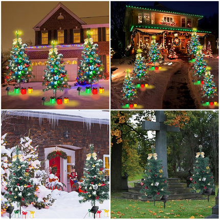 Aukora Solar Christmas Tree Lights Outside Decorations 31 in,8 Modes Christmas Lights Outdoor Waterproof with 23 Xmas Accessories & 3 Box Lights for Garden Pathway Cemetery Decor,2Pack