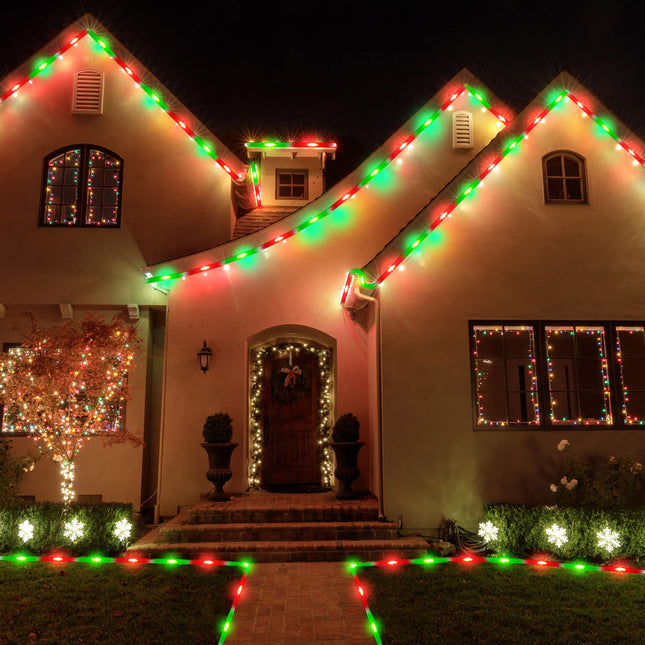 Meonum Solar Christmas Rope Lights Outdoor, 33 ft 100 LED 8 Modes Solar String Lights, Solar Powered Waterproof Tube Lights for Christmas Tree Garden Fence Yard Party Outdoor (Red, Green,2 Pack)