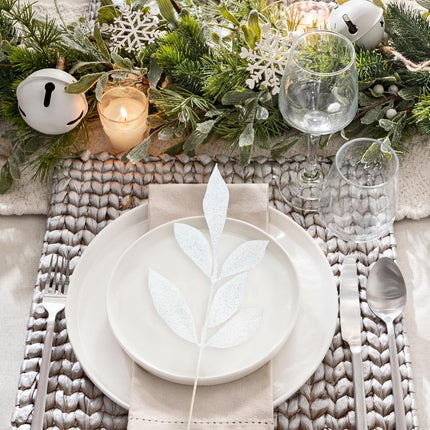 Winlyn 24 Pcs Christmas Artificial Leaf Sprays Pine Needles Pinecone Berries Stems White Glittered Christmas Decoration Picks 12.2"- 14.2" Tall White Christmas Tree Wreaths Wedding Holiday Centerpiece