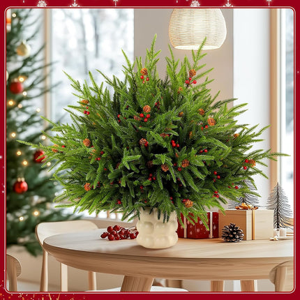 12PCS 17" Artificial Norfolk Pine Branches Christmas Decorations, Fake Cedar Stems with Pine Needle&Cone&Berry for Xmas Decor, Faux Pine Pick Green Plants Ornaments for Home/Holiday/Party