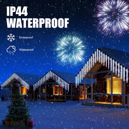 Christmas Icicle Lights Outdoor, 30 Ft Meteor Shower Lights with 20 Large Tube 480 LED Dropping Lights Effect, Waterproof Icicle Indoor Lights for Tree Patio Roof Holiday Decor, Cool White