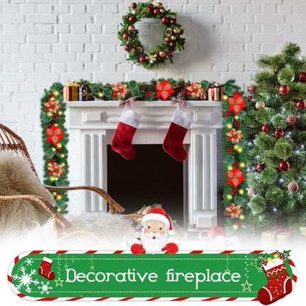 Christmas Garlands,Christmas Garland with Lights,Christmas Garland for Mantle,9ft Pre-lit Christmas Garland for Interior Decoration,Fireplaces,Stairs,Door Christmas Decorations Battery Operated