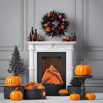 20 Inches Black Christmas Wreath Halloween Wreath Handmade Black Wreath for Front Door Porch Mantel Fireplace Window Wall Indoor Outdoor Halloween Christmas Winter Birthday Decor