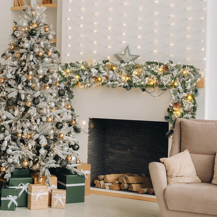 2 Pcs 6ft Frosted Christmas Garland Cedar Garland with 50 Warm White LED Lights Battery Operated with Timer and 8 Functions Pre Lit Artificial Christmas Garland 170 Branches Indoor Outdoor