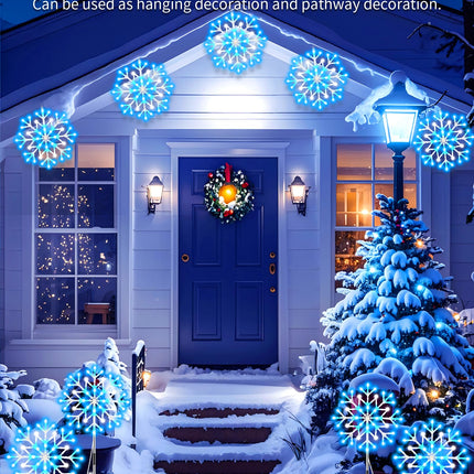 Minetom Snowflake Lights Outdoor, 10 Large Snowflake Christmas Pathway Lights Outdoor Christmas Decorations Yard Sidewalk Walkway Driveway Marker Stake, Blue and White
