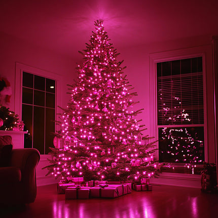 TW SHINE Christmas String Lights, 20FT 100 Count Incandescent White Wire Christmas Mini Lights, Waterproof Xmas String Lights for Outdoor Indoor Home Party Yard Decorations, Pink