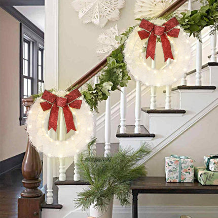 ATDAWN 2 Pcs Mini Christmas Wreath, 13 Inch Outdoor Lighted Christmas Wreath for Front Door, Xmas Wreath for Christmas Home Wall Door Decoration (White)