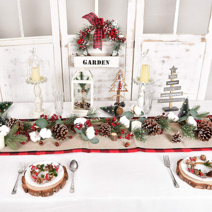 Artiflr 6FT Christmas Pine Garland with Berries Pine Cones Spruce Eucalyptus Leaves Cotton Balls Winter Greenery Garland, Artificail Berry Garland for Holiday Fireplace Table Runner Centerpiece Decor