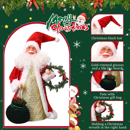 Christmas Santa Treetop 12 Inch Large Christmas Tree Topper with Hat and Clothes Hanging Berry Wreath for Christmas Tree Decorations Party Home Decor(Red)