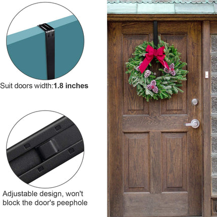 Myfolrena Wreath Hanger Adjustable Door Hanger Wreath Hanger for Front Door 15-24inch,Over The Door Wreath Hanger, Hold Up 20lb (Black-1 Pack)