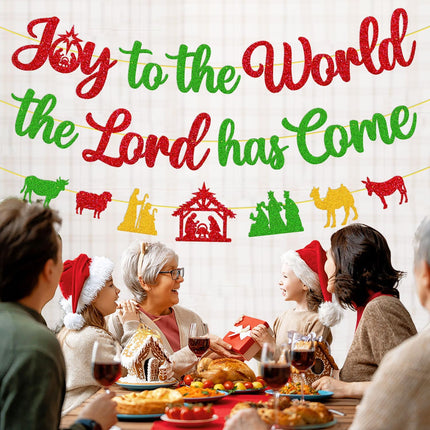 Merry Christmas Decoration Joy to the World the Lord Has Come Sign Banner Felize Navidad Garland Let Jesus Light Your Way Backdrop Nativity God Bible Santa Regilious Holiday Year theme Party Event Anniversary Gala Celebration Decor