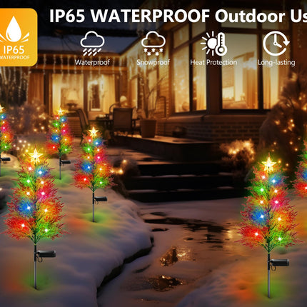 4 Pack Christmas Outdoor Decorations, Artificial Small Solar Christmas Tree Lights Outside, 2 Modes 40LED Solar Christmas Decorations Outside, Solar Christmas Lights Outdoor Waterproof Decorations