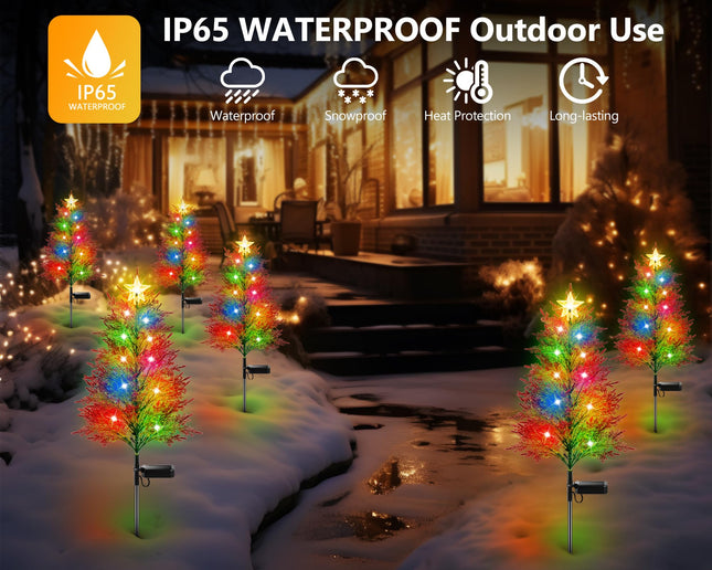 4 Pack Christmas Outdoor Decorations, Artificial Small Solar Christmas Tree Lights Outside, 2 Modes 40LED Solar Christmas Decorations Outside, Solar Christmas Lights Outdoor Waterproof Decorations