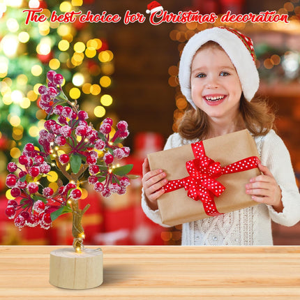12" Tabletop Mini Christmas Red Berries Tree with Light, Artificial Small Christmas Berry Tree for Xmas Decorations Home Decor (Red)