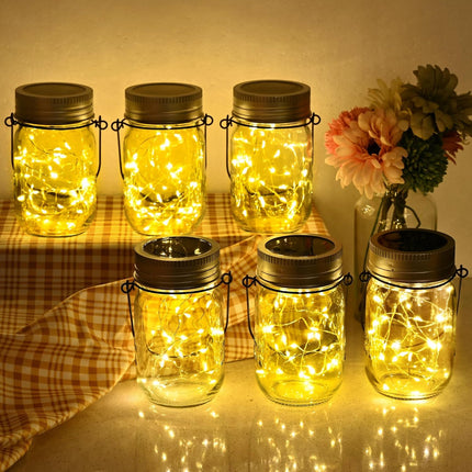 Solpex 6 Pack Mason Jar Solar Lights, Solar Lanterns Outdoor Waterproof, Jars Hangers Included, 30 Leds Hanging Lights Solar Fair