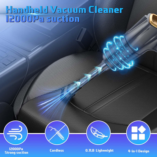 Car Vacuum Cleaner High Power,Wireless Handheld Car Vacuum Cleaner 12000Pa Suction,Cordless Hoover Vacuum For Car With Multifunctional Brush Head Computer Keyboard Home Office Cleaning