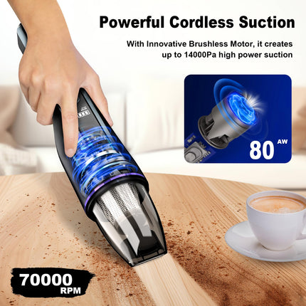 Handheld Vacuum Cordless, Car Vacuum With Brushless Motor 14Kpa Suction, 1.2Lbs Ultralightweight, Led Light, Portable Rechargeable Mini Vacuum For Car Home Cleaning
