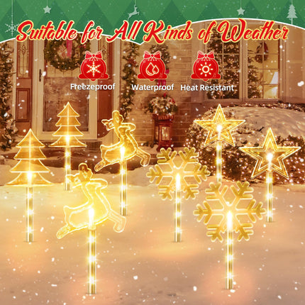 Outdoor Christmas Decorations, Set of 8 Christmas Pathway Lights Outdoor with 10 Lighting Modes, 32 Brighter LED Solar Christmas Decoration, Waterproof Outside Christmas Lights for Holiday