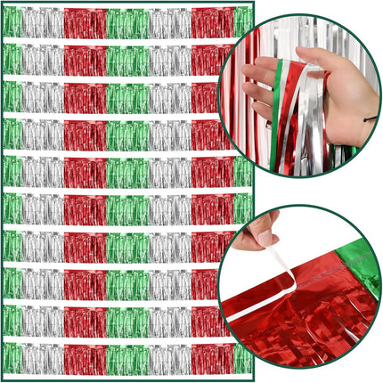 10 Pack 10 Feet Christmas Foil Fringe Garland Red Silver Green Fringe Garland for Christmas Party Decorations Christmas Parade Float Fringe Tinsel Fringe Banner for Birthday Party Year Decor