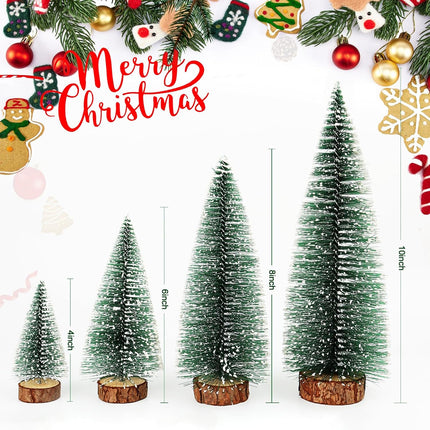 Small Christmas Tree Decorations Indoor, Bottle Brush Trees Christmas Centerpieces for Tables, Fake Pine Sisal Winter Decor with Wooden Base Box for Xmas Holiday Party Home Craft, 4Pcs