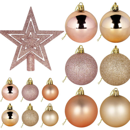 Rose Gold Christmas Ornaments, 69 PCS Christmas Tree Decorations Set, Christmas Balls Ornaments with a Tree Topper Star, Rose Gold Christmas Holiday and Party Decoration