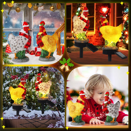 2 Pack Christmas Chicken Solar Light Christmas Stake Light for Outside Waterproof Chicken Statue Solar Light for Winter Home Patio Garden Yard Lawn Pathway Walkway Xmas Outdoor Decoration