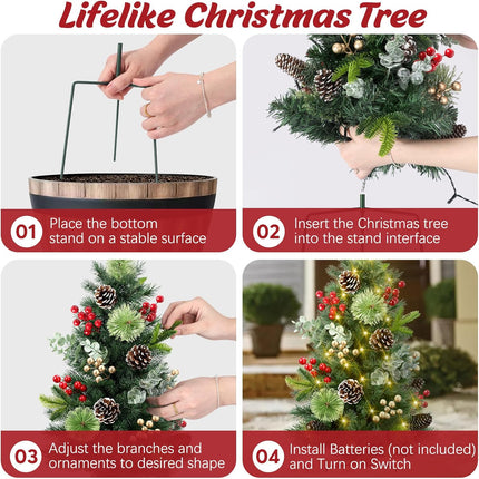 Hatisan Set of 2 30" Outdoor Pathway Christmas Trees, Battery Operated Christmas Tree with 60 LED Lights Berries Pine Cones Eucalyptus Stems, Outdoor Christmas Trees for Porch Garden Yard Driveway