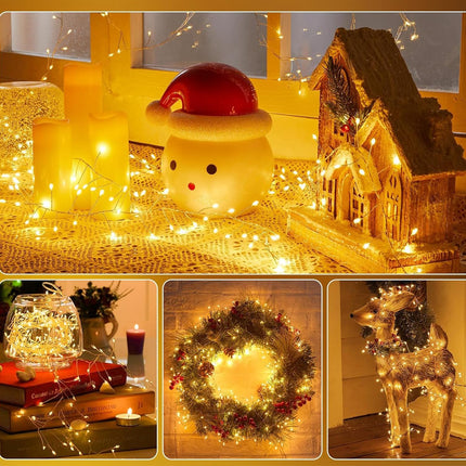 HANNAHONG 100 LED Fairy String Light with Remote for Wreath/Garland,Mantel,Christmas Tree,Dorm,Bottel/Jar Decor,Bright Dimmable USB Plug in Silver Wire Twinkle Lights,Waterproof(2 Pack,Warm White)