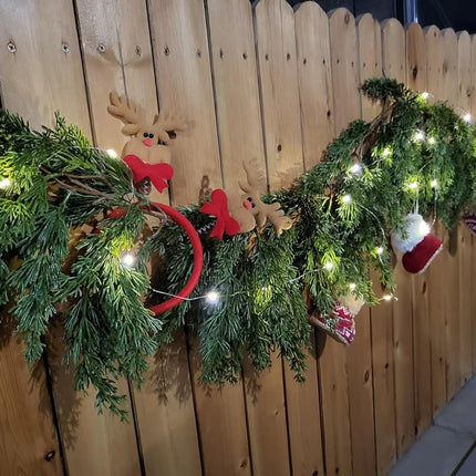 Christmas Garland with Warm White 50 LED Lights 6FT Greenery Garland Decorations for Winter Holiday Mantle Stairs Table Outdoor Artificial Pine and Cypress Garlands, Batteries Operated