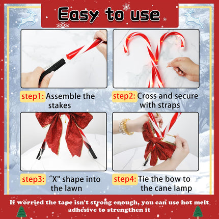 4 Pack Christmas Candy Cane Outdoor Pathway Lights with Bow, 21" Christmas Stakes Lights, 8 Modes Waterproof Outdoor Christmas Decorations Lights for Holiday Xmas Indoor Yard Patio Garden Walkway