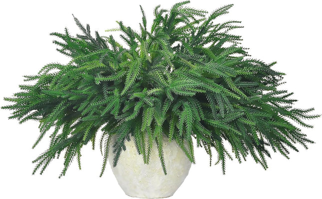 12Pcs Xmas Norfolk Pine Branches, Real Touch Norfolk Pine Branches - 18" Christmas Artificial Pine branches DIY Crafts Faux Christmas Norfolk Pine Branch for Xmas Norfolk Indoor Outdoor Home Decor
