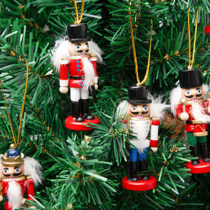 AMOR PRESENT 6PCS Christmas Nutcracker Set, 3 Inch Wooden Nutcracker Hanging Decorations Nutcracker Soldier Ornaments for Christmas Tree Shelves Table Decoration