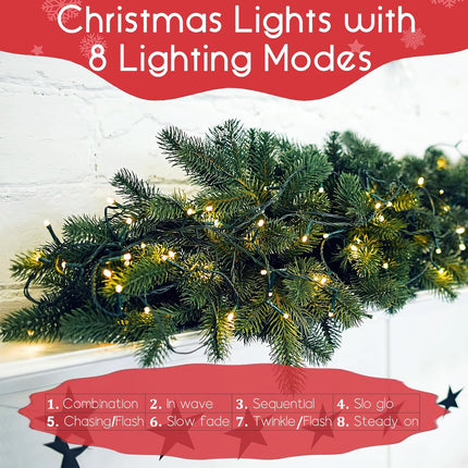 Battery Operated Christmas Lights - Christmas Tree Lights 50 LED Mini Lights Battery Operated String Lights with Auto Timer 8 Modes Wreath Lights for Christmas Tree Wreath Party, Warm White