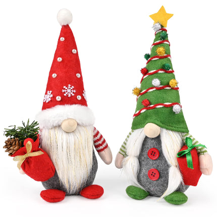 D-FantiX Christmas Gnomes Decorations, 2PCS Handmade Swedish Tomte Xmas Gnomes Plush Ornaments, Scandinavian Santa Figurines with Pine Cone , Elf Doll Christmas Table Home Decorations(12 in)
