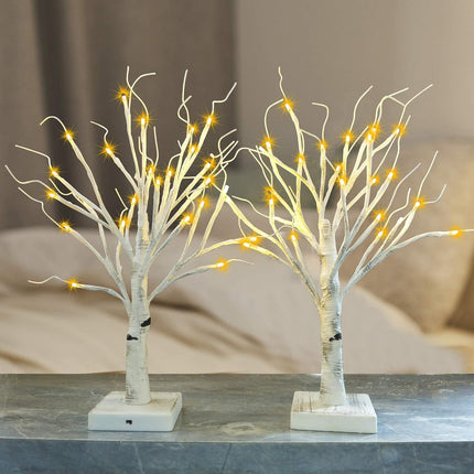 Twinkle Star 2 Pack 24 LED Lighted Birch Tree for Home Decor, Battery Operated Tabletop Mini Artificial Tree for for Christmas Centerpiece Mantel Indoor Wedding Party Fall Decoration 2 FT