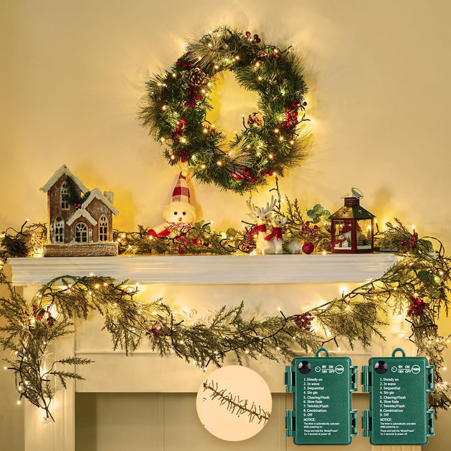 Minetom Cluster Lights Christmas Battery Operated Outdoor, 2 Pack 10Ft 120 LED Battery Christmas Tree Lights Firecracker String lights Waterproof Twinkle Lights for Indoor Wreath Xmas Tree Decorations