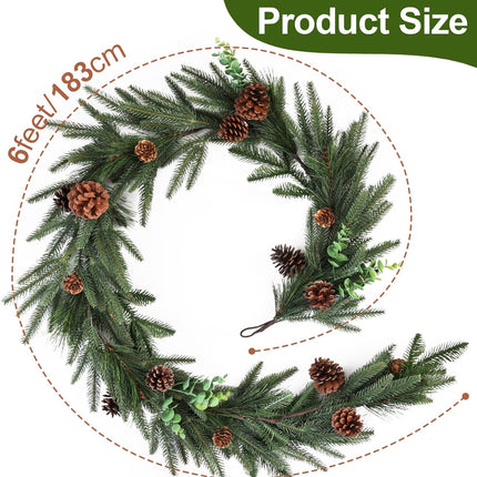 6ft Artificial Christmas Spruce Garland with Pine Cones, Lifelike Winter Greenery Needles Garland Decor for Home, Fireplace, Wall, Porch, Table, Mantle, Indoor Outdoor Decoration