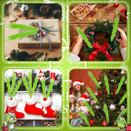 Civaner 12 Pcs Green Christmas Tree Topper 14'' Green Furry Stems Lime Green Curly Picks Stems Christmas Ornaments Picks for Xmas Tree Topper Home Vase Fillers Decorations