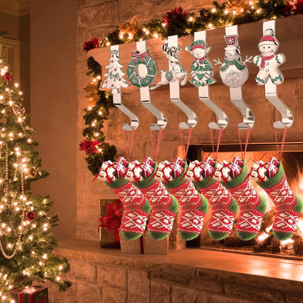 Kalolary Christmas Stocking Hangers for Fireplace, 6 Styles Christmas Tree Stocking Holders Mantle Non-Slip Sturdy Mantel Stocking Hooks, Stocking Clips, Stocking Hooks for Christmas Party Decoration