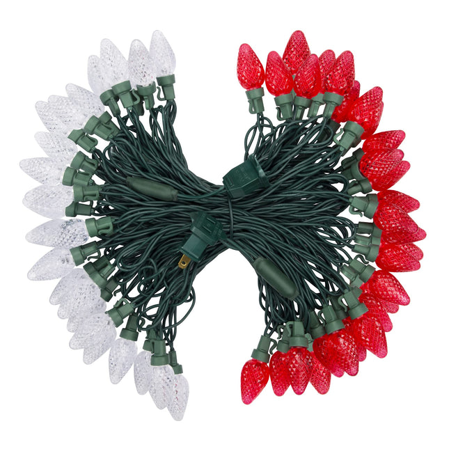 DEWENWILS C7 LED Christmas Lights Outdoor, 33.3ft 50LED Christmas String Lights, Outdoor Decorations for Christmas Tree, Patio, Garden, Yard, Green Wire, Red & White, UL Listed