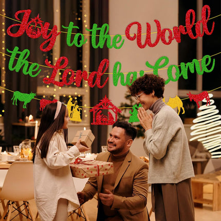 Merry Christmas Decoration Joy to the World the Lord Has Come Sign Banner Felize Navidad Garland Let Jesus Light Your Way Backdrop Nativity God Bible Santa Regilious Holiday Year theme Party Event Anniversary Gala Celebration Decor