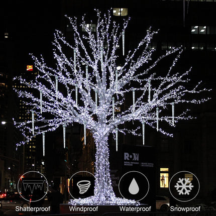 WATERGLIDE Meteor Shower Lights, 12" Outdoor Icicle Christmas Lights 8 Icicles 192 SMD LED Crystal Ice Falling Lights, Connectable Raindrop Iciclelight, Xmas Winter Party Tree Holiday Decor, White