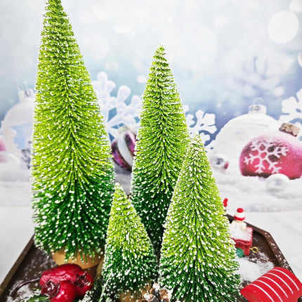 Mini Christmas Tree, Gradation Green Bottle Brush Trees Small Pine Tree with Wooden Bases for Xmas Holiday Party Home Tabletop Tree Decor (4pcs)
