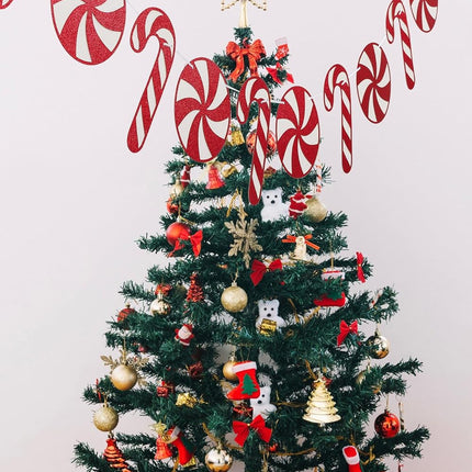 Candy Cane Banner Glittery Christmas Candy Cane Banner Xmas Christmas Gingerbread Winter Birthday Candies Theme Party Decoration Supplies Red and White